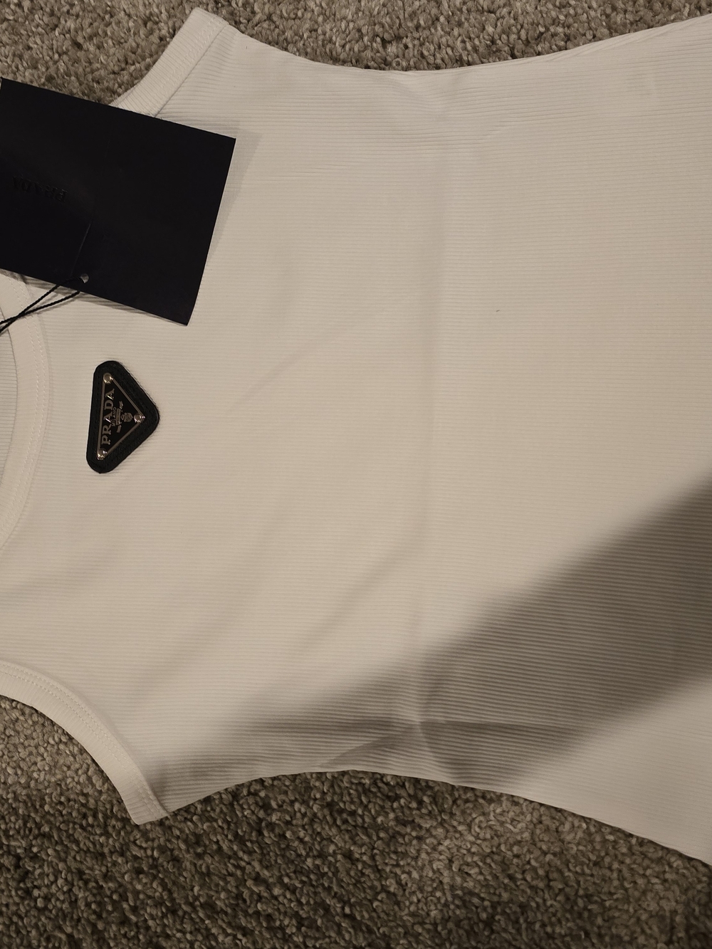 Prada Cream Ribbed Tank with Triangular Logo Plaque - Picture 8 of 9